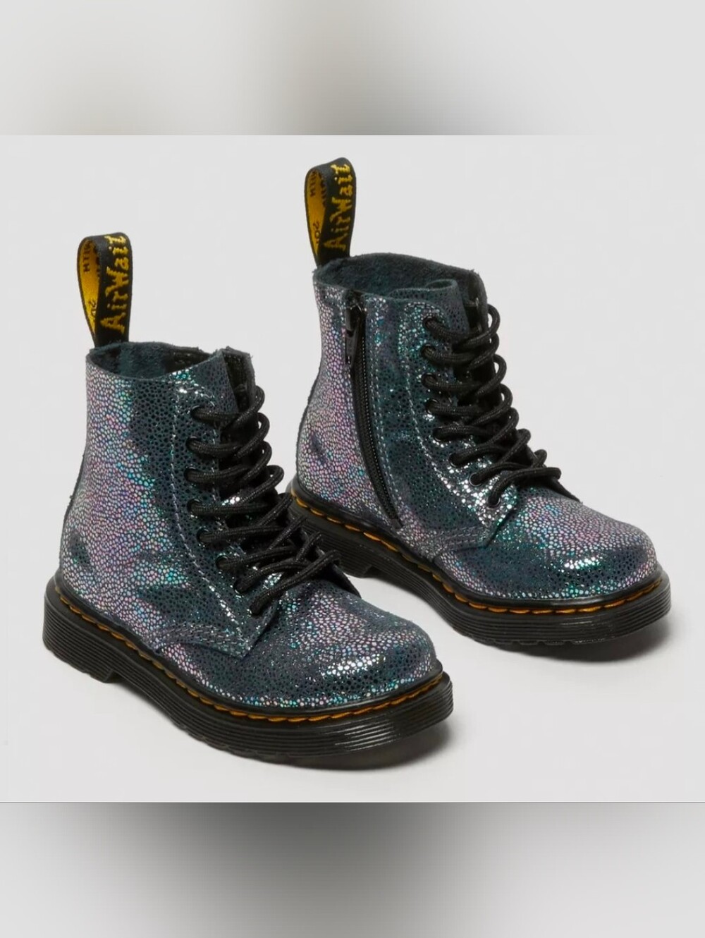 Dr. Martens Kids Iridescent Teal Lace-Up Combat Boot, sz 10 ~ EUC!
